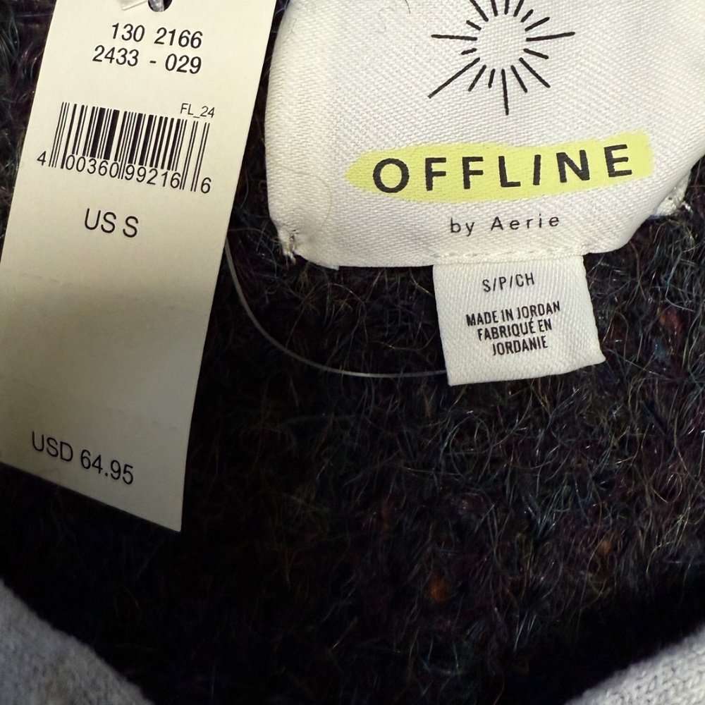 AERIE Offline Ribbed Knit Sweater Hoodie Charcoal Heather Gray S  Multicolor NWT - Picture 8 of 11